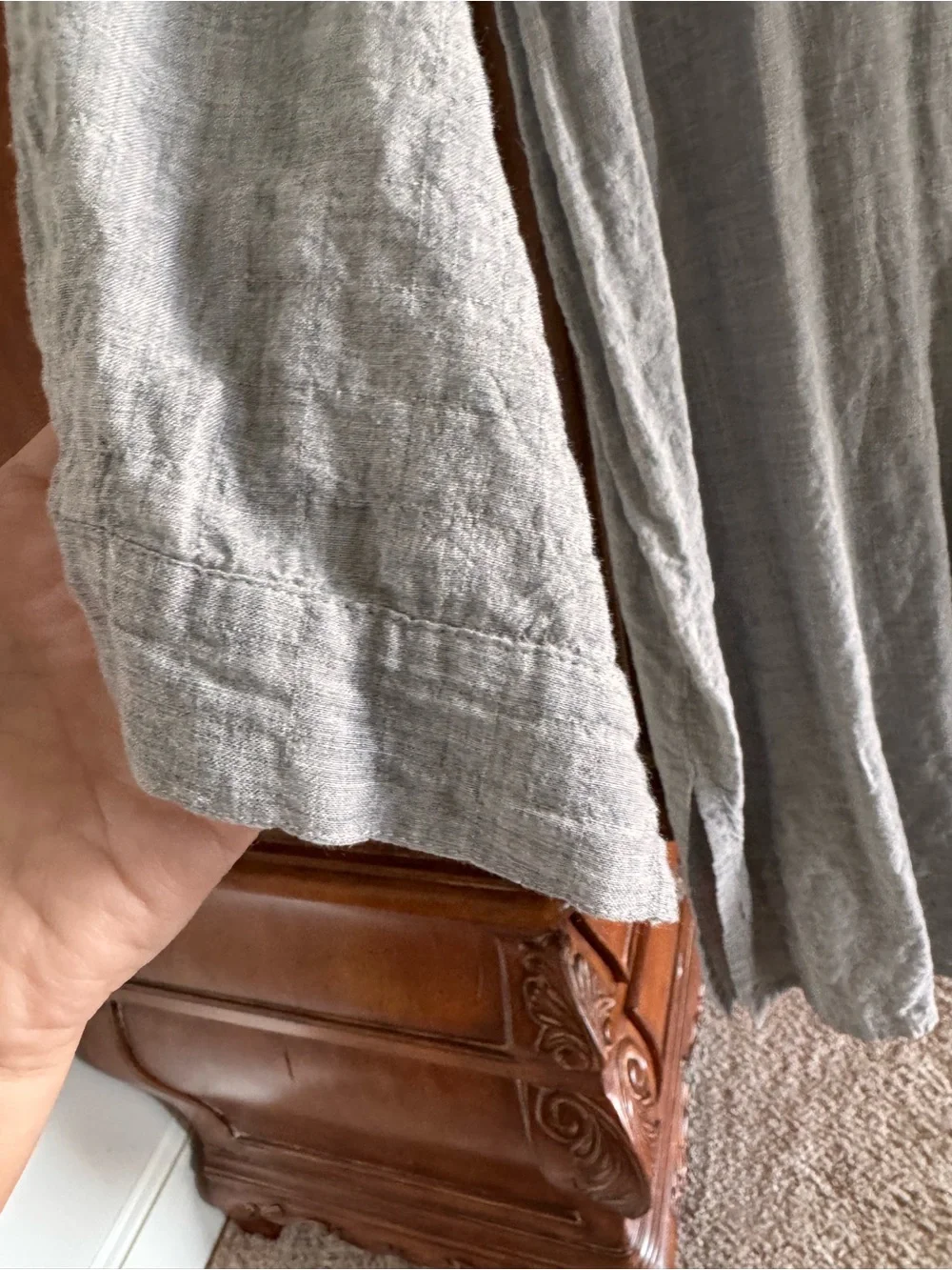 Eileen Fisher Gray Button-Front Washable Linen Duster/Tunic